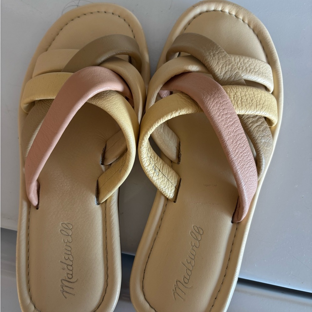 Madewell Leather Sandals in Tan, Cream, and Pink